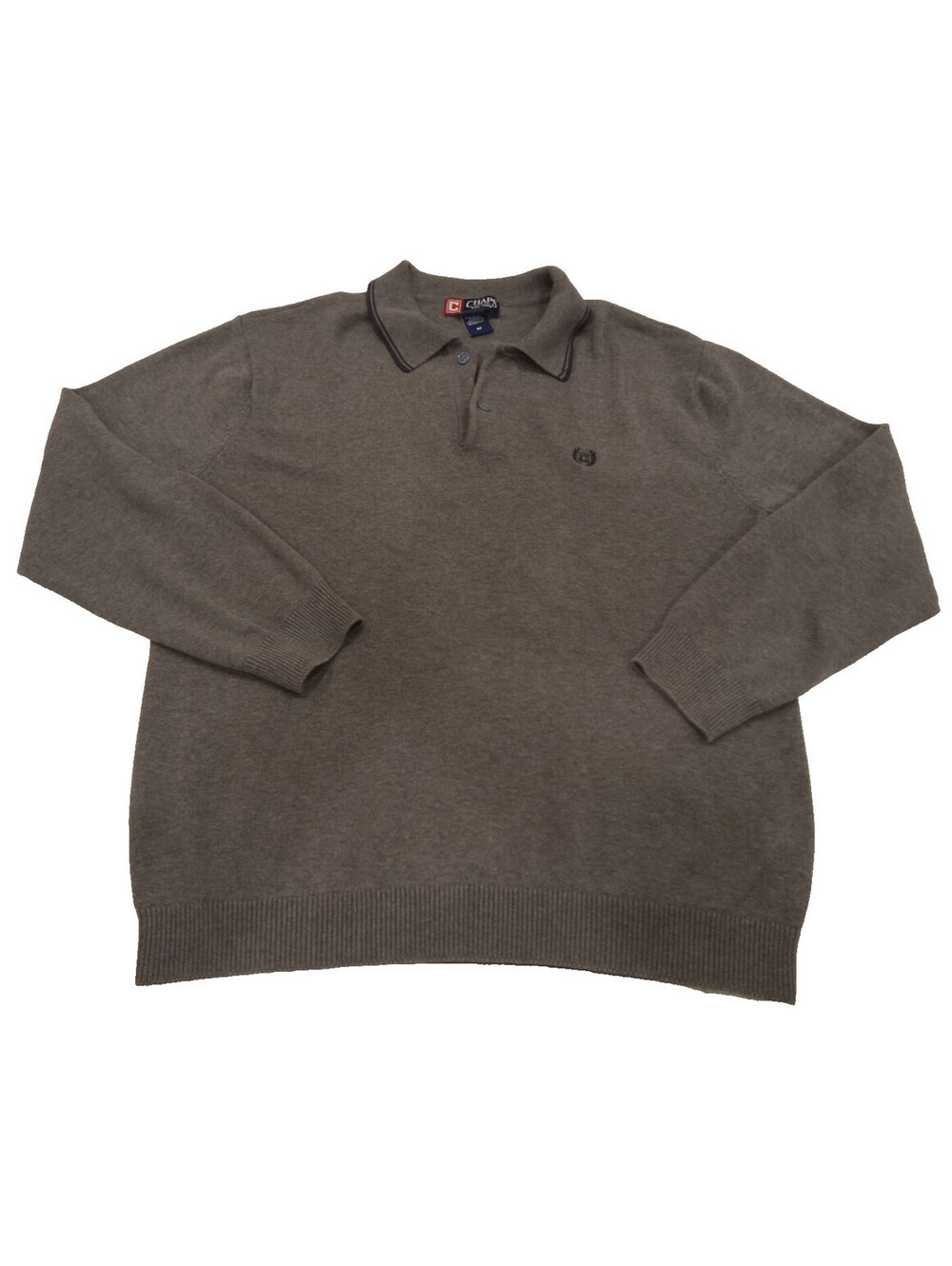 Chaps Sweater Mens Medium Gray Knit Long Sleeve Polo 3-Button Pullover Logo M